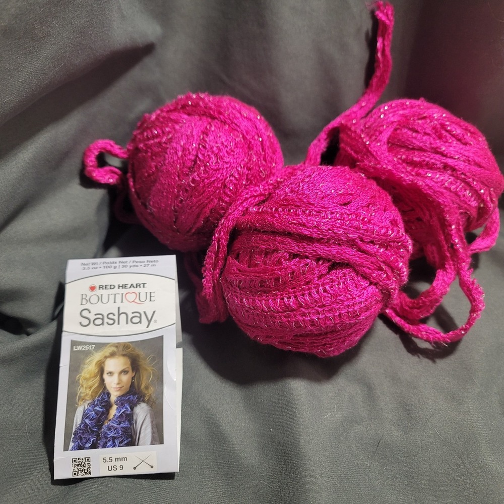 Red Heart Boutique Discontinued Sashay Yarn Lot 3 Skeins Fuchsia Bulky Acrylic